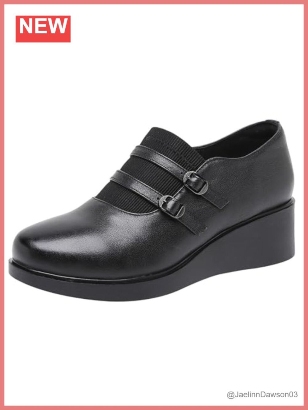 Genuine Leather Wedge Loafers Slip On Buckle Strap Women's Casual Comfortable